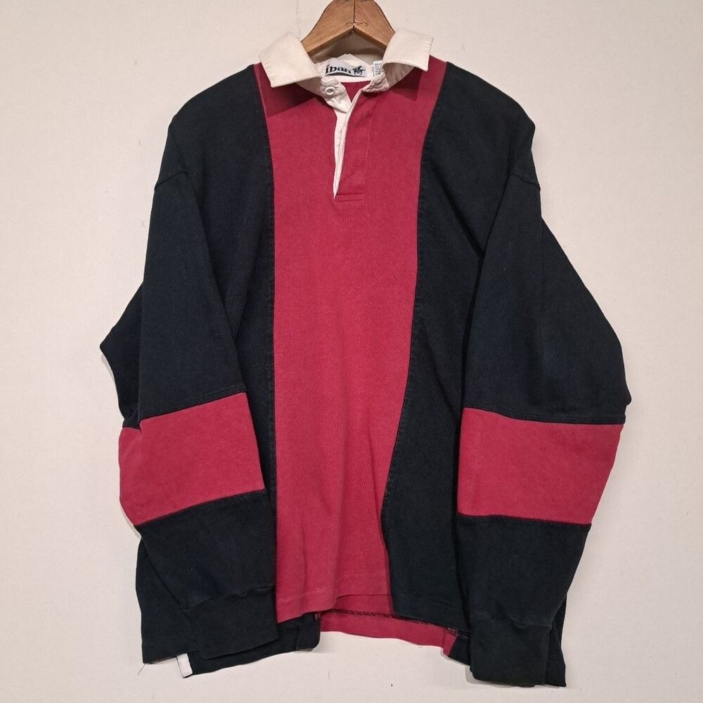 Vtg 90s Iban Rugby Striped Long Sleeve Polo Shirt Mens Large Black Sender Style
